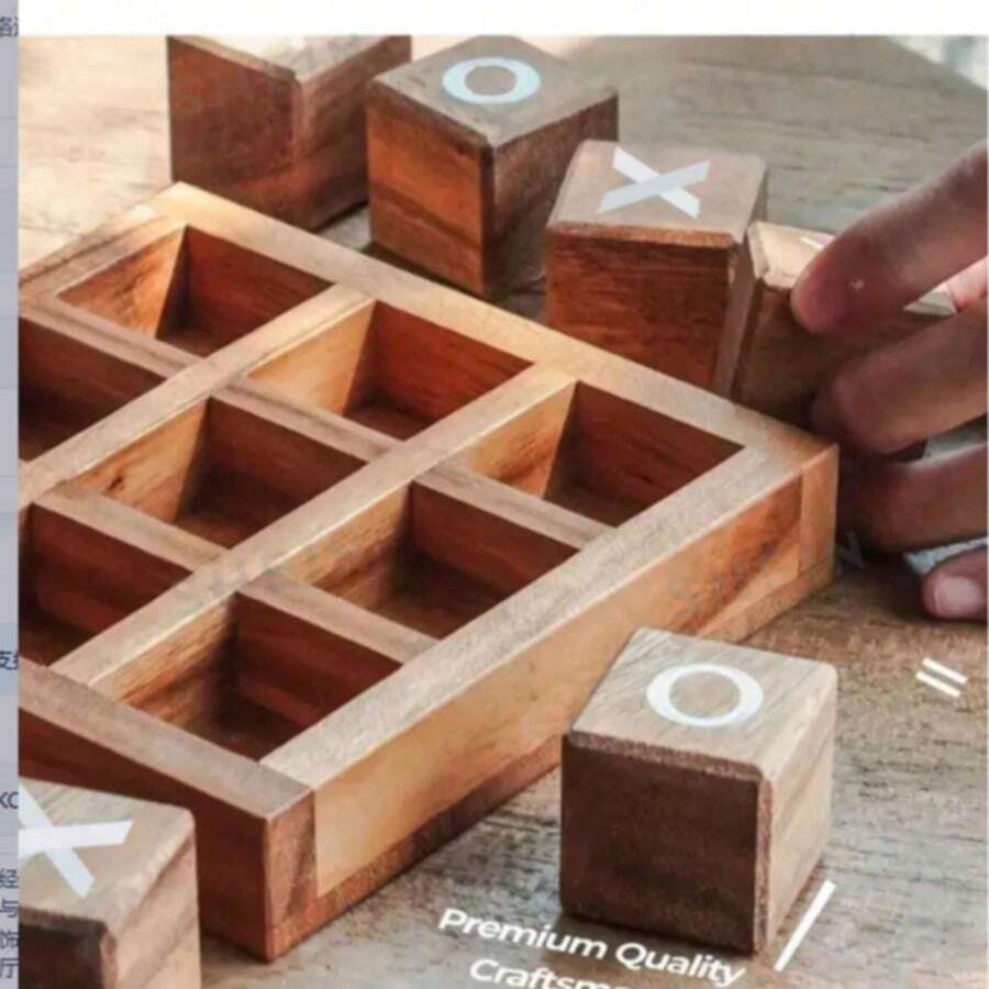 Classic Wooden XO Tic Tac Toe Game Set With 9 Wooden Square Pieces And Tray Base, Suitable For Family Leisure And Home Decor, Fits Various Holiday Gatherings, Can Be Displayed On Coffee Table And Living Room, Exquisite Gift For Christmas And New Year - A - View 1