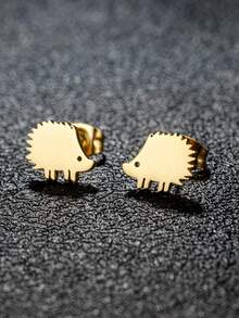 1 Pair Minimalist Hedgehog Earrings Cute Animal Ear Jewelry Tiny Hedgehog Earrings Gift For Animal Lovers - GED365 - View 1