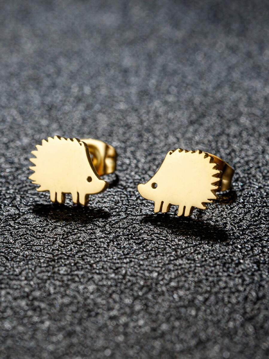 1 Pair Minimalist Hedgehog Earrings Cute Animal Ear Jewelry Tiny Hedgehog Earrings Gift For Animal Lovers - GED365 - View 1