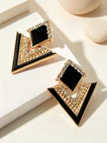 2 Pcs Black Drip Geometric Stud Earrings - Black - View 2