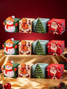 8/12/24pcs/Pack Christmas New Party Gift Candy Cookie Box Paper Box 3D Candy Box Party Gift Decoration Box Paper Box - View 5