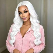 Christmas Cosplay Wig 28 Inch Long Curly White Synthetic Hair Middle Part High Temperature Resistant Fluffy Natural Versatile Style Halloween Cosplay Essential Daily Wear Fashionable Adjustable Cap Band Fits Different Head Sizes - White - View 2