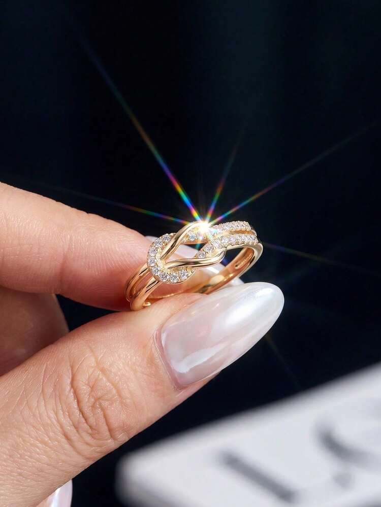 1pc Moissanite Ring, Unique Double Knot Split Band Design, Suitable For Women's Daily Wear And Anniversary - Twin Moissanite Ring - View 5