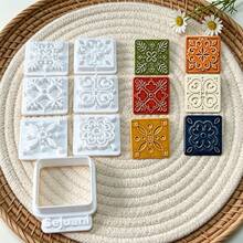 8pcs Square Vintage Tile Shape Clay Cutters, Floral Embossing Molds, DIY Handmade Earring Pendant Jewelry Craft Supplies - 8pcs - View 4