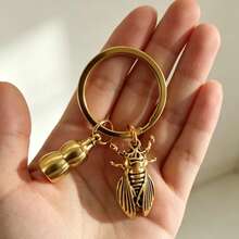 1pc Golden Cicada Gourd Keychain, Yiming Jingren Cicada Pendant, Bag And Car Charm - Gold - View 2