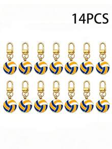 14pcs Volleyball Keychains - Sports Themed Keychains, Suitable For Bag Charms, Football Basketball Keychains, Volleyball Keychains, Suitable For Sports Party Gifts, Party Favors, Holiday Supplies Gifts. - Yellow - View 3