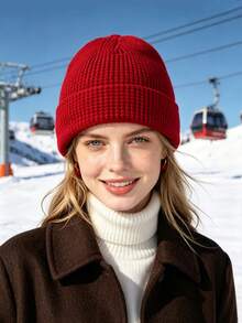 1/2pcs High Quality Oversized Women's Fashion Solid Color Knitted Hat With Horn Decoration, Suitable For Halloween Costume And Winter Outings - Multicolor - View 4
