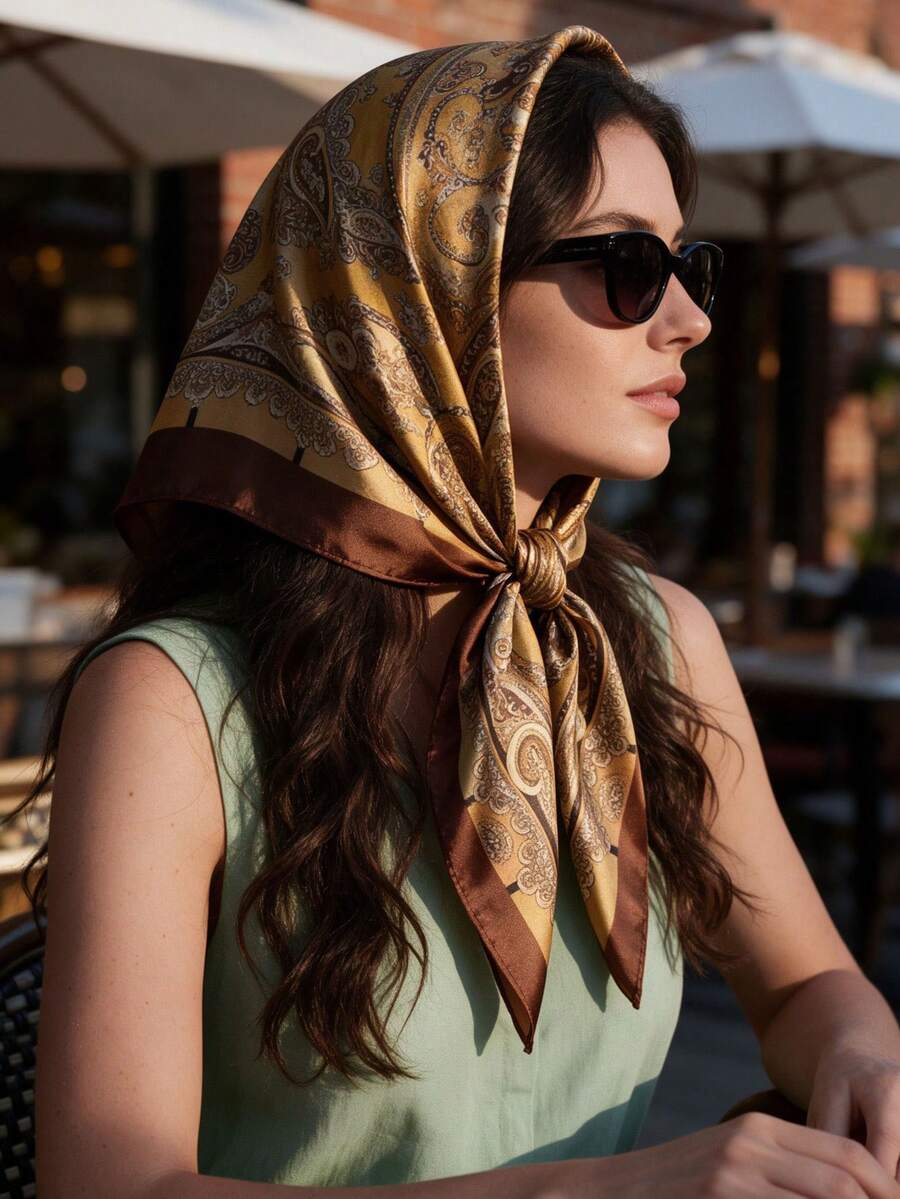 1pc Women's Satin Square Scarf, Vintage Paisley Print, Glossy Headscarf ...