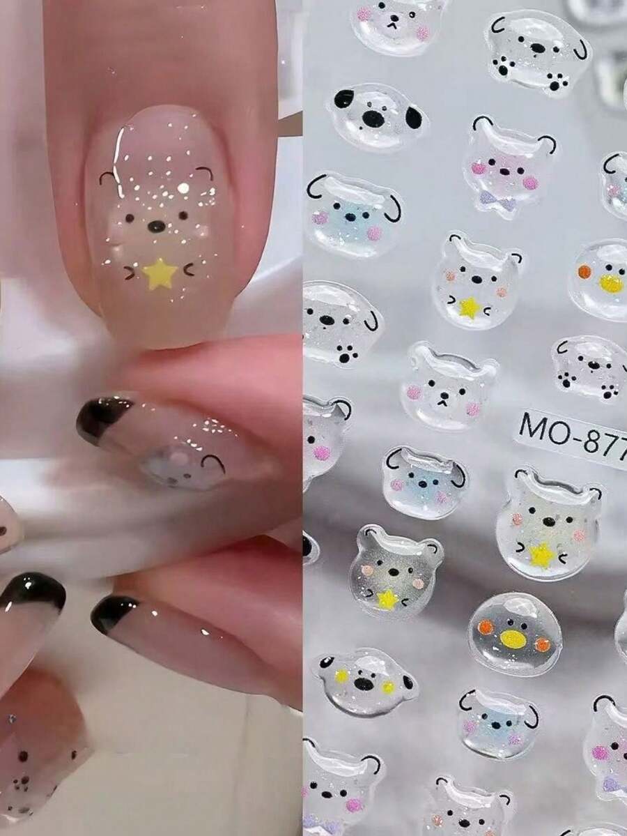 1pc Fall Autumn Crystal Eye Drip Glue Nail Stickers Cute 3D Pet Kitten DIY Nail Decor - Multicolor - View 1