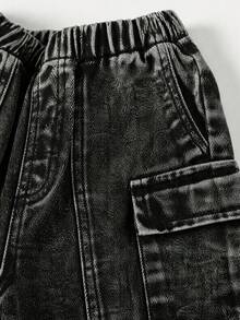 1 chiếc quần dài denim ống đứng hơi rộng phong cách tối giản thời trang cho bé trai - màu đen - Xem 4