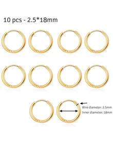 10-Piece Stainless Steel Earrings, Unisex, Punk Hip-Hop Style, Fashion Jewelry, Piercing Accessories, Gold Jewelry, Hypoallergenic - Hoop Earrings - View 9