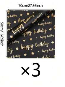 3pcs/1pc Black & Gold Birthday Gift Wrapping Foil Paper - With Gold "Happy Birthday" Text, Balloons, Gift Box Pattern Design, Perfect For Holiday Party Gift Wrapping And Bouquet Decoration, Suitable For Birthday Parties, Theme Parties, Anniversaries, Etc. - One Size Fits All - View 14
