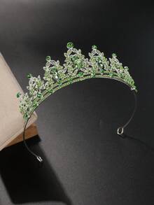1pc Elegant Fashion Bridal Crown Headpiece, Wedding Crystal Headband, Princess Tiara, Adult Birthday Crown, Party Hair Accessory - Mint Green - View 6