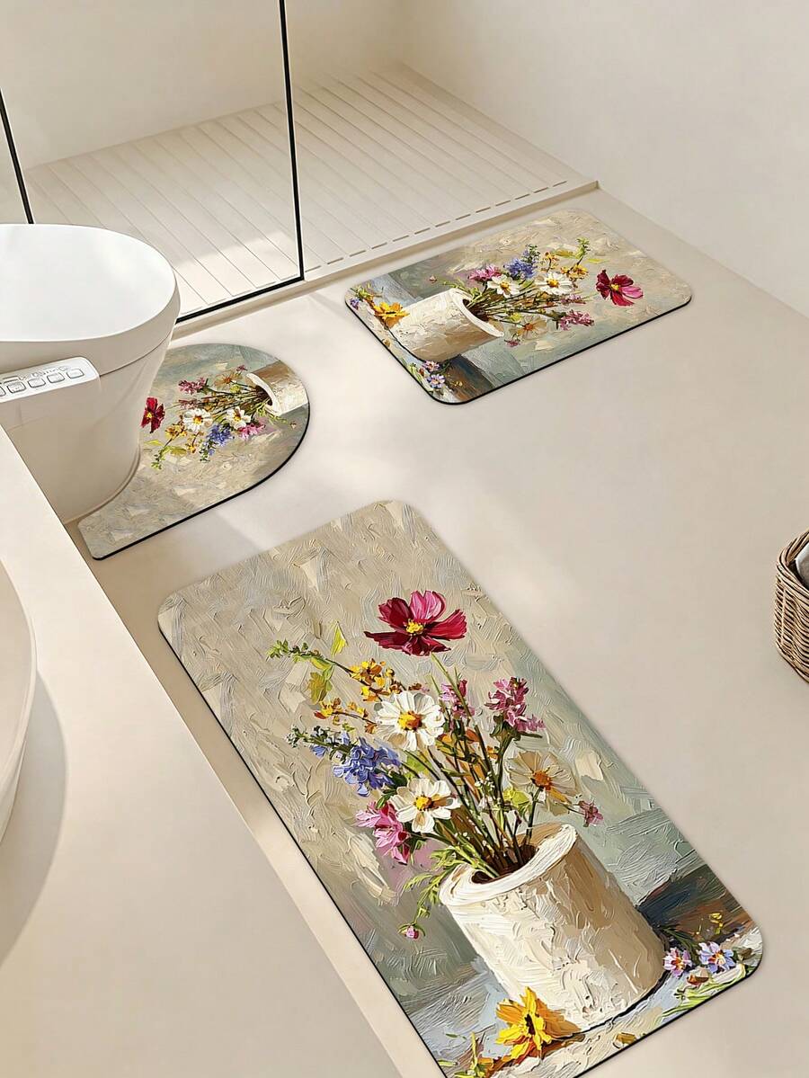 1/3pcs Bathroom Anti-Slip Absorbent Mat Set, Diatomaceous Earth Mat ...