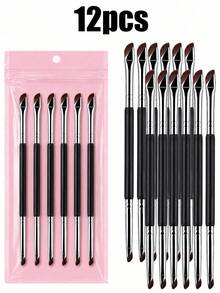 12pcs/6pcs/3pcs Dual-Ended Angled Eyeliner Brush, Dense Soft Bristle Design, Angled Tip For Precise Eye Tail And Uplifted Line Definition, Detail Tip For Inner Corner And Lower Eyelid, Easy Control Without Smudging, Black Handle With Silver Metal Ferrule, Portable Makeup Tool, Suitable For Daily Eye Makeup And Beginner Practice, Easily Create Exquisite Eye Makeup Details - Multicolor - View 8
