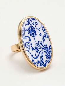 1pc Vintage Style Exaggerated Metal Inlaid Geometric Oval Ring, Suitable For Women's Daily Wear, Birthday Gift And Holiday Gift - Oval Ring - View 7