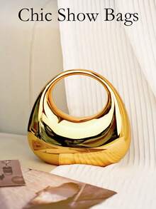 Tas Tangan Akrilik Berbentuk Bulan Sabit, Tas Selempang Rantai Multifungsi, Untuk Ulang Tahun, Pesta, Pernikahan, Perjamuan, Dompet Wanita Elegan (Emas) - Emas - View 2