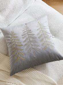 1件灰色聖誕樹刺繡枕套，適合室內裝飾、聖誕裝飾，四季通用，不含枕芯 - 灰色 - 查看 7
