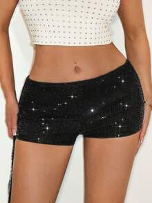 Dirp Noir Women's Sexy Ultra Short Low Waist Sequin Shorts, Suitable For Back To School Party, Bar, Street Style, Commute, Date - Black - View 8
