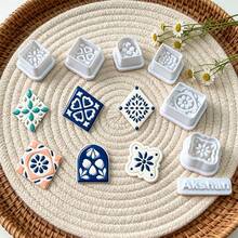 7pcs Retro Floral Tile Clay Cutting Molds, Geometric Flower Embossing Cutters, Polymer Clay Tools For Handmade Earring Pendant Ornament Making - 7pcs - View 6