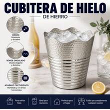 Nickel-Plated Iron Ice Bucket With Wavy Rim And Hammered Texture, Metal Wine And Beer Bottle Chiller For Parties And Events, 23x23x23 Cm - View 2