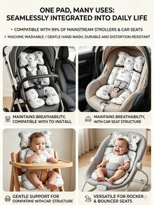 1pc Baby Stroller Seat Cushion Soft Lining, Breathable Mesh Fabric Universal Unisex Baby Car Seat Pad, Stroller And Carrier Compatible Accessory, Thickened Cartoon Multi-Color Options, Essential Parenting Supplies - Multicolor - View 5