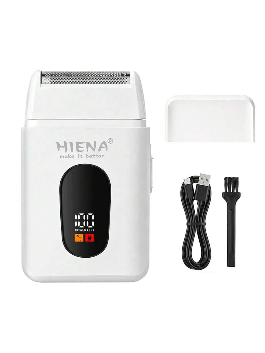 HIENA 男士電動刮鬍刀，無線箔片刮鬍刀，浮動刀頭，可充電鬍鬚面部刮鬍刀，LED 電量顯示，Type-C USB，可拆卸刀頭易於清潔，迷你便攜旅行刮鬍刀，黑金色