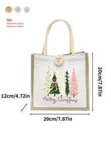 Christmas Printed Linen Tote Bag, Reusable Printed Women's Tote Bag, Large Capacity Shoulder Bag,Christmas Storage Bag, Suitable For Commuting, School And Shopping, Convenient For Outdoor Use, For Teachers, Perfect Choice For Vacation And Holidays - Multicolor - View 11