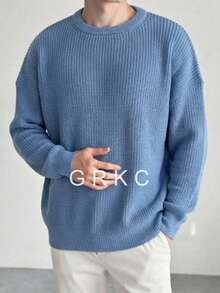 GRKC Men's Double Zipper Fashion Casual Loose Knit Sweater, Autumn/Winter - Blue - View 4
