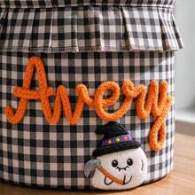 TONGFANTECH Halloween Plaid Handheld Storage Basket, Children's Trick Or Treat Candy Bucket, Holiday Decoration Fabric Storage Bin With Customizable Name - Multicolor - View 6