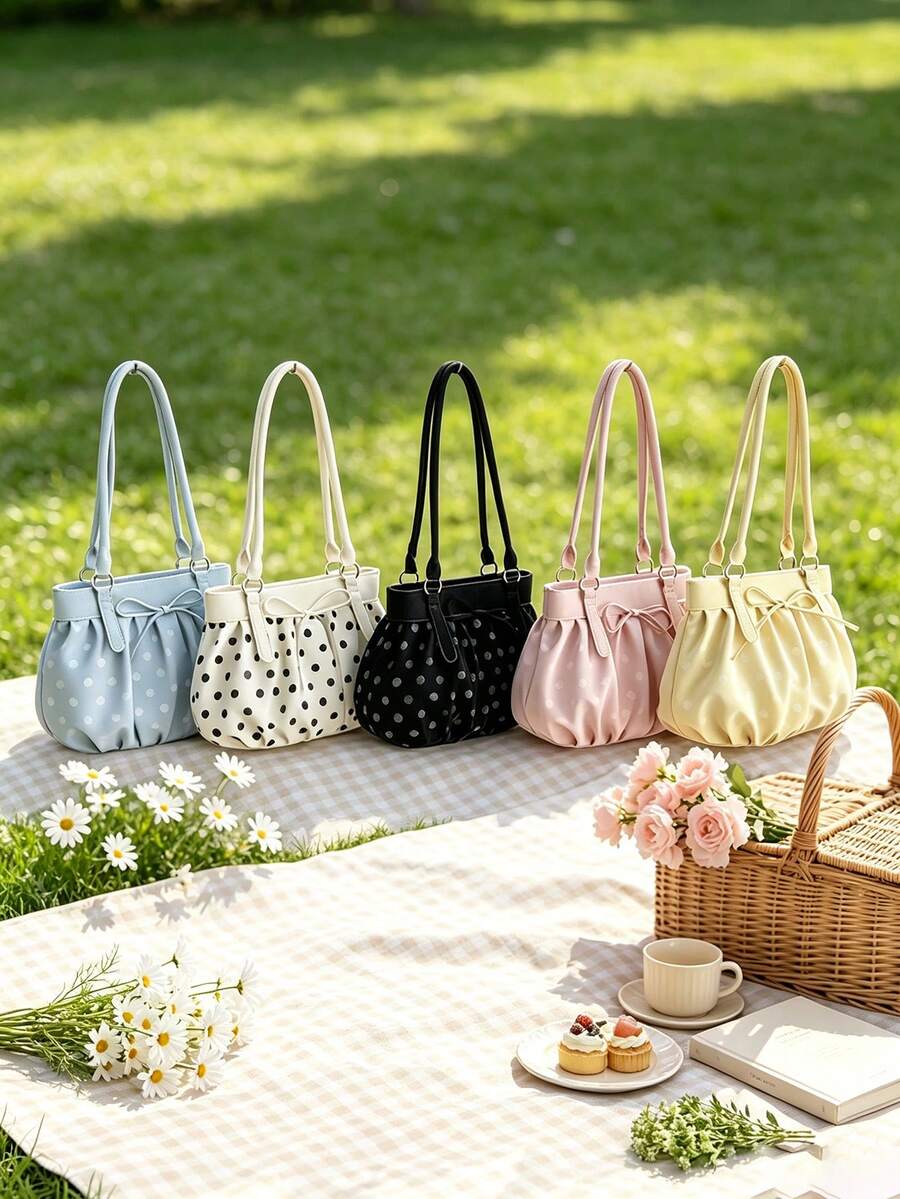 This Stylish And Sweet Polka Dot Shoulder Bag With A Bow Can Easily Hold Everyday Essentials And Also Makes A Perfect Gift For A Friend. - Multicolor - View 1