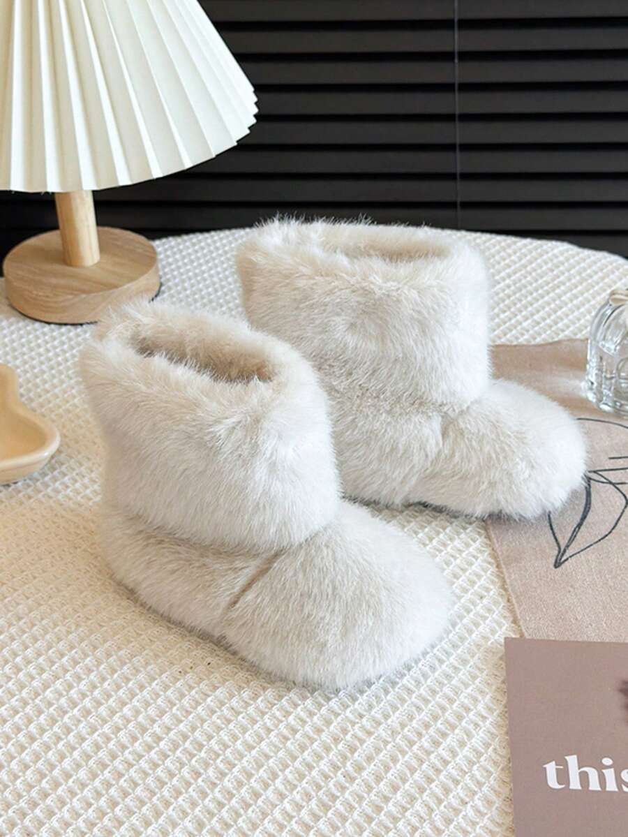 Children's Plush Winter Boots, Faux Fur Upper, Thick Warm Lining, Non-Slip Sole, Toddler Girls' Fuzzy Ankle Boots - Beige - View 1