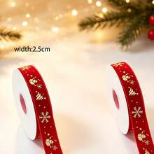 1pc/Pack 10yd/Roll Christmas Party Gift Wrapping Paper Box Bag Decoration Ribbon Webbing Flocked Tape Foil Stamped - View 17