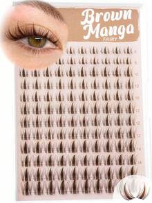 Brown Natural Wispy Eyelash Clusters, Anime Eyelash Clusters, Pointed Eyelash Extensions, C-Curl Single Lash Extensions, Pointed Single Lash Extensions, 8-16mm Lash Clusters With Base, DIY Home Eyelash Extensions - D - View 1
