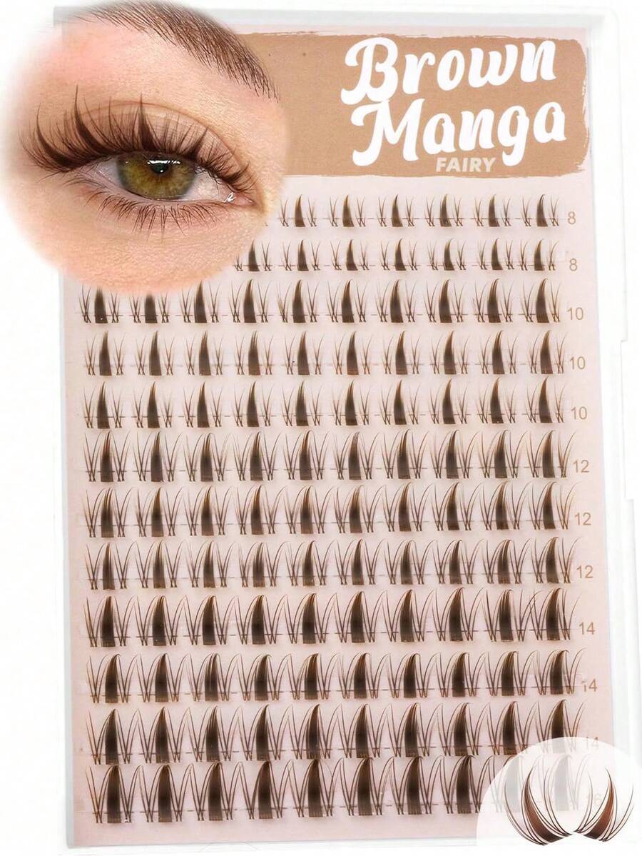 Brown Natural Wispy Eyelash Clusters, Anime Eyelash Clusters, Pointed Eyelash Extensions, C-Curl Single Lash Extensions, Pointed Single Lash Extensions, 8-16mm Lash Clusters With Base, DIY Home Eyelash Extensions - D - View 1