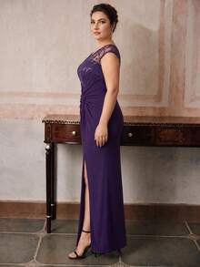 EVERPRETTY Gaun Ungu Panjang Berpayet Elegan Tanpa Badan, Cocok untuk Tamu Pernikahan - Purple - View 5