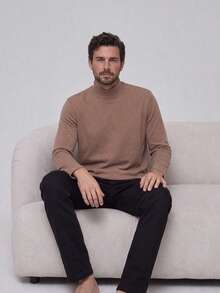 Men's Solid Color Casual Versatile Daily Wear Long Sleeve T-Shirt - Brown - View 4