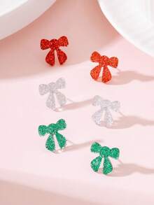 3 Pairs/Set Christmas Sparkling Bow Design Women's Earrings, Perfect Gift For Holiday Parties - Multicolor - View 3