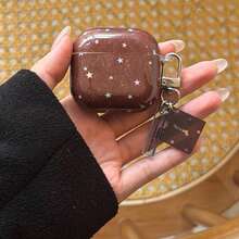 Korean Style Minimalist Full Screen Colorful Star Pattern With Pendant Earphone Case Compatible With AirPods 5 New Pro 3 Protective Cover Pro 2/Pro Cute Apple 4 Minimalist 3 Personalized 1/2 Generation Women's Earphone Case Protective Cover Spring/Summer Earphone Case/Birthday Gift/Holiday Gift - Brown - View 1