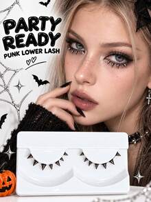 Halloween 1pair Spiky Lash, Self-Adhesive, Non Adhesive ,Bottom Lashes, Metallic, Cosplay, Subculture, Creative Makeup, Extremely Fine, Transparent Stem, Reusable, Party Style - View 1