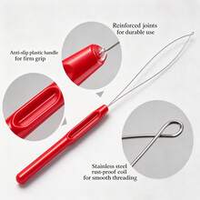 10/100 Pieces Wholesale Packaging Hair Extension Loop Threader Hook Needle Tool, Bead Threader Device For Feather Styling, Looper Bulk Pack For Salon Use, Metal Pulling Tools For DIY Hair Weaving(Red) - View 4