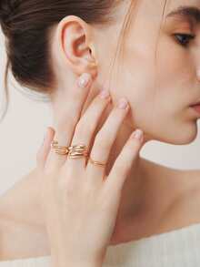 Sorayune 3pcs Wavy Circle Ring Set, Minimalist Design Criss-Cross Coil Smooth Rings, Versatile Rings - Gold 3-piece Teardrop Ring - View 7