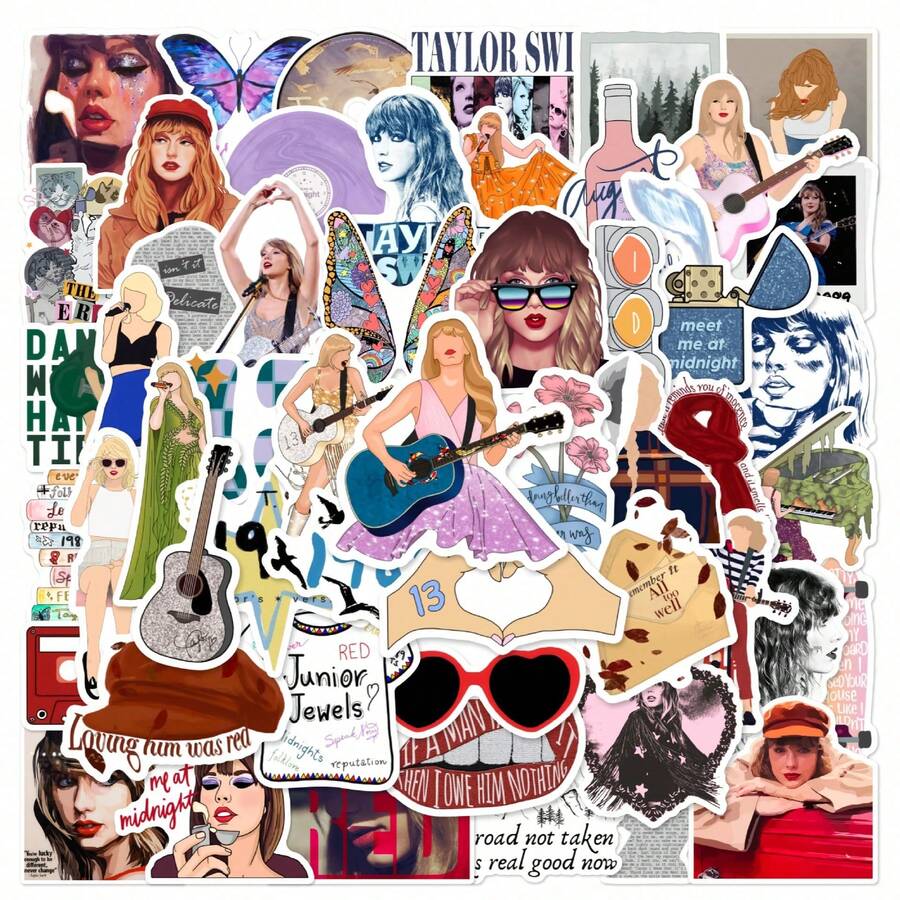 asmodee 50pcs Taylor Swift Stickers For Luggage, Water Bottle, Notebook - Style Random - View 1