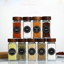 1/12/24 عبوة 4 أونصة من أوعية التوابل المربعة من خشب الأكاسيا مع حاويات زجاجية وأغطية، لتنظيم المنزل وتخزين المطبخ وإمدادات الطعام - متعدد الألوان - مشاهدة 7