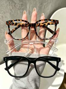 3 Pairs/1 Pair Square Frame Everyday Wear Glasses, Suitable For Men And Women. Designed In A Campus Style, These Glasses Can Flatter Your Face Shape. - Transparent - View 8