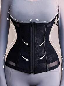 Spring/Summer Thin Women's Waist Cincher, Mesh Waist Belt, Zipper Shaping Bodysuit, Suitable For Fitness And Daily Wear - Black - View 1