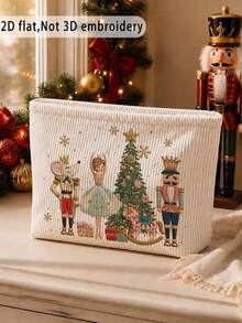 2D Nutcracker Pattern Corduroy Makeup Bag, Suitable For Christmas, Holiday, New Year; Ideal For Mom, Teacher, Friend; Travel/Outing Essential. - Multicolor - View 6
