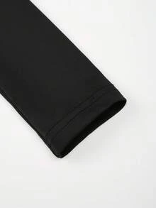 Casual Jumpsuit, Ruched Square Neck Long Sleeve Slim Fit, Women's Sportswear, Minimalist Daily Commute & Date Outfit - Black - View 10