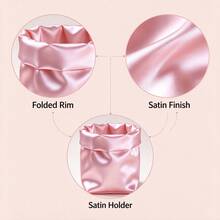 Pink Satin Texture Storage Cup, Ruched Drawstring Makeup Brush Holder, Creative Desktop Stationery & Sundries Organizer, Girly Bedroom Vanity Decor, Birthday Gift For Best Friend/Girlfriend, Nordic Luxury Home Decor, B&B Model Room Display - View 3