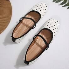 1 Pasang Sepatu Flat Wanita Motif Acak dengan Gesper dan Pita, Cocok untuk Kantor, Liburan, dan Semua Musim - putih pucat - View 1